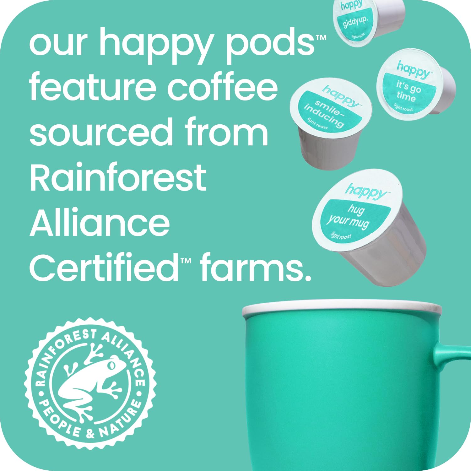 Happy Coffee - Cápsulas de café tostado ligero, 22 unidades, notas de galletas tostadas y levity, compatible con la mayoría de cafeteras K-Cup, certificado Rainforest Alliance