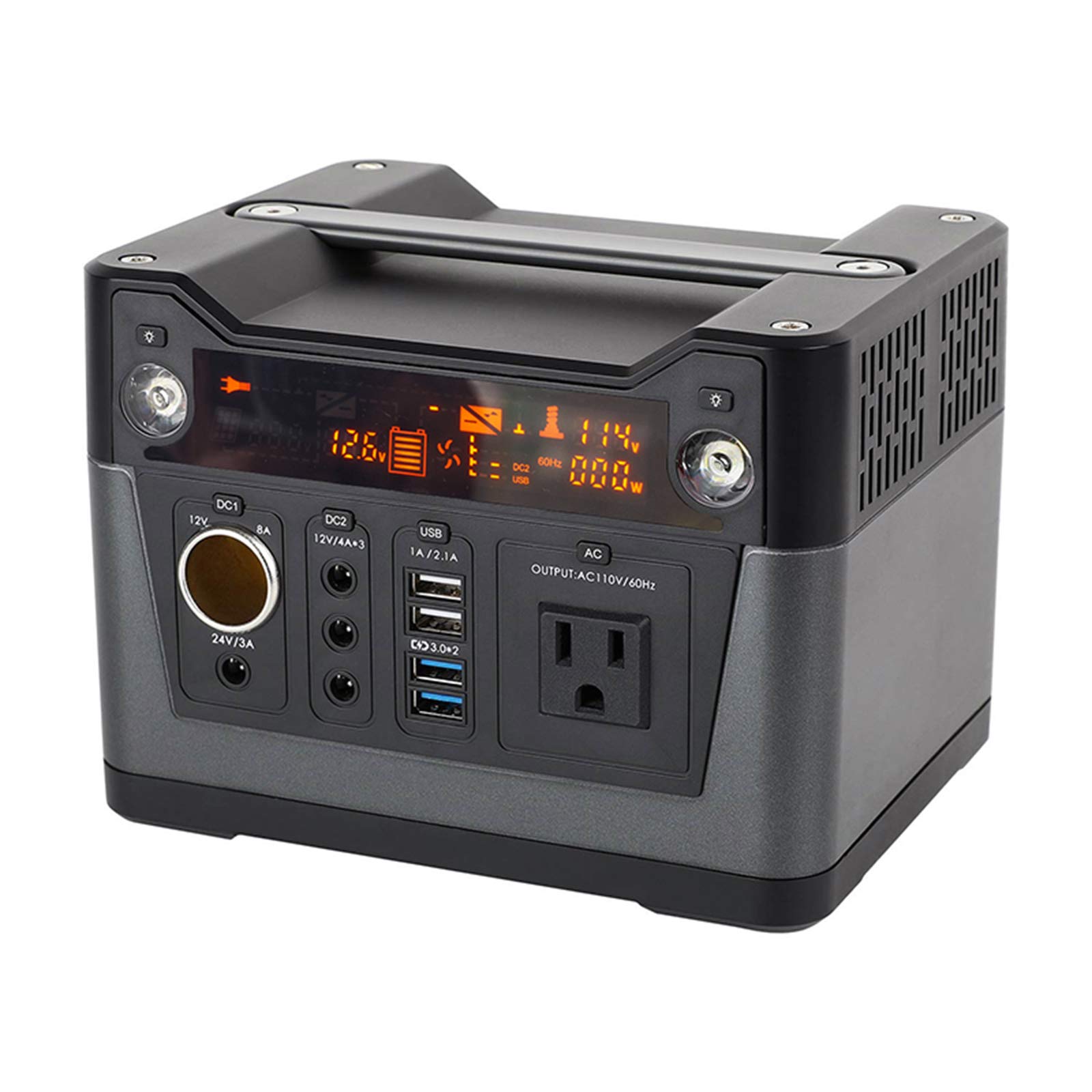 Central eléctrica portátil de 288Wh Batería de Litio Generador Solar de 300W con tomacorriente de 110V AC, QC3.0 USB, 12V / 24V DC, Linterna LED, para el hogar, al Aire Libre, Camping, Pesca