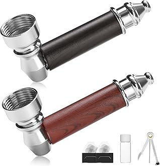 2PCS Tobacco Pipe Set – Wooden Classic Texture Smoking Pipes in Red and Black with Smooth Handle Finish – Includes Pouch for Everyday Use and Gifting