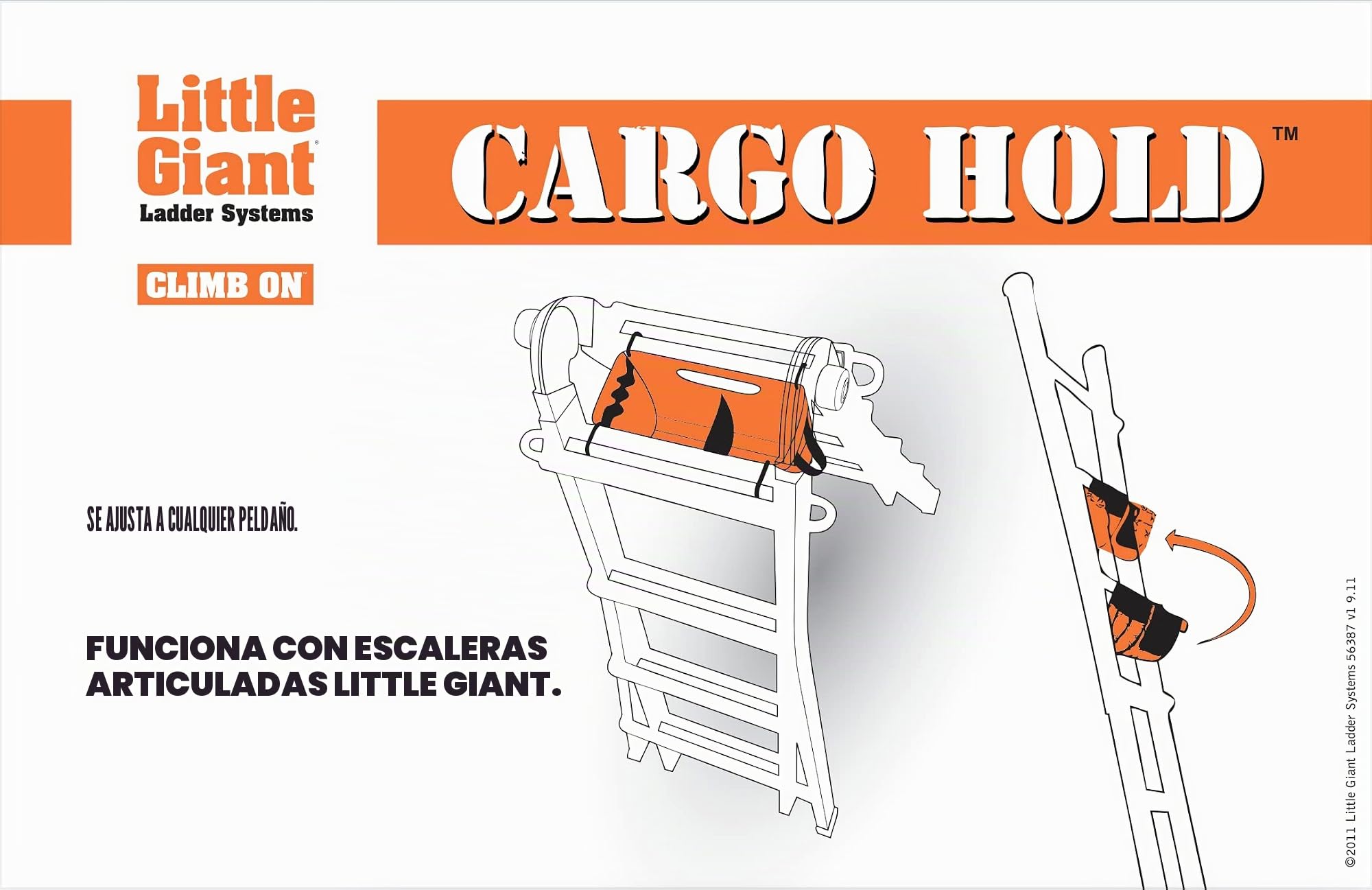 Little Giant – 15040 – 001 Cargo Hold Bolsa de Herramientas para Escalera | Bolsa de herramientas de sujeción de carga, peldaño de escalera acoplable, material de nailon y acero