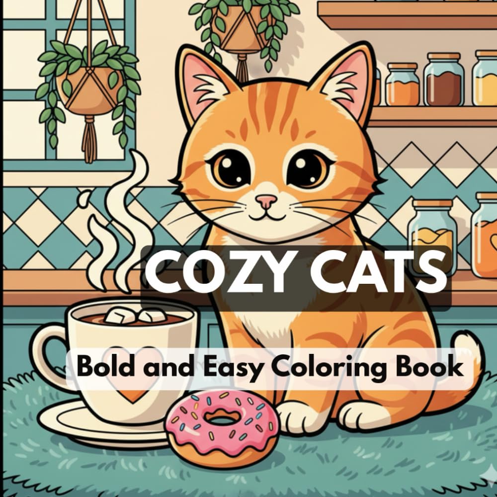Easy Cat Coloring Book for Adults: Cozy and Simple Cat Designs with Bold Lines for Relaxation: Large Print Cat Coloring Pages for Seniors and ... 8.5 x 8.5 Inches, Perfect for Markers