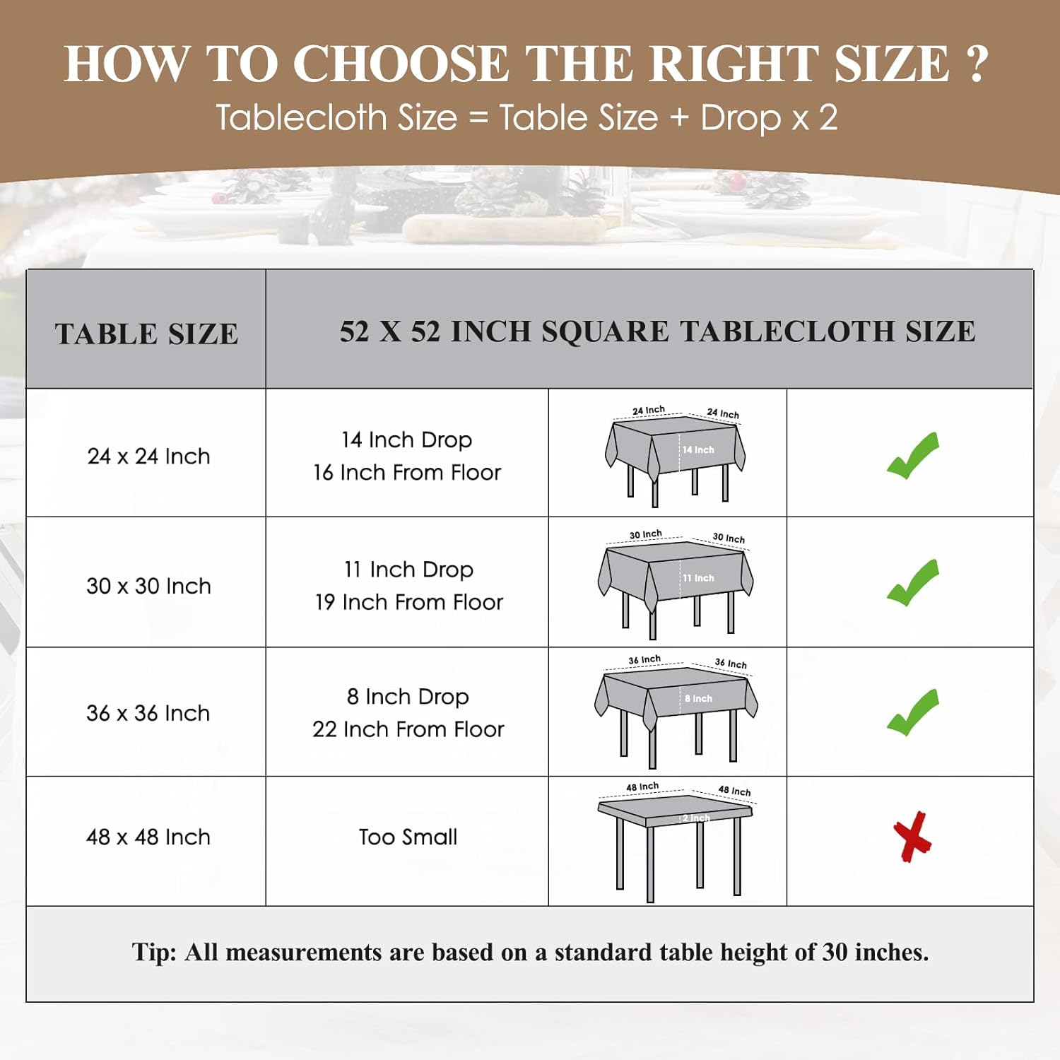 Square Tablecloth 52 x 52 Inch Black 6 Pack Tablecloths Stain-Wrinkle Resistant Washable Polyester Table Cloths for Holiday, Buffet Parties,and Wedding