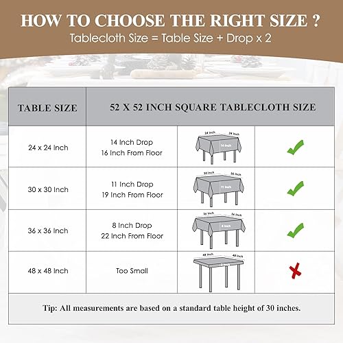 Miniatura 3 de Mantel cuadrado de 52 x 52 pulgadas, color negro, resistente a las manchas, lavable, de poliéster, para vacaciones, fiestas de bufé y bodas