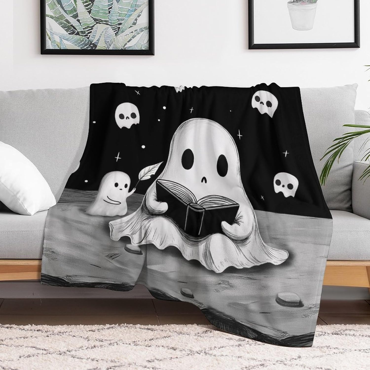 Cute Ghost Throw Blanket for Teens Boys Girls and Adults Soft Warm Cozy Funny Midweight Food Flannel Blankets for Couch Sofa Bed Camping Travel Home Decor 40" X 50" - Image 5