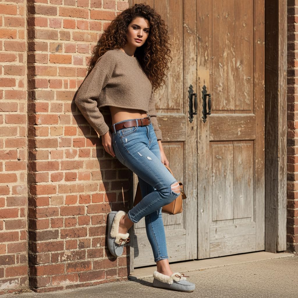 CUSHIONAIRE Stella Women's Moccasin Slippers – Faux Fur Lining, Memory Foam & Wide Widths Available