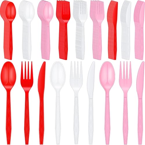 Miniatura 1 de Paquete de 360 cubiertos de plástico de Acción de Gracias, suministros de fiesta de San Valentín, juego de cubiertos de plástico desechables incluye