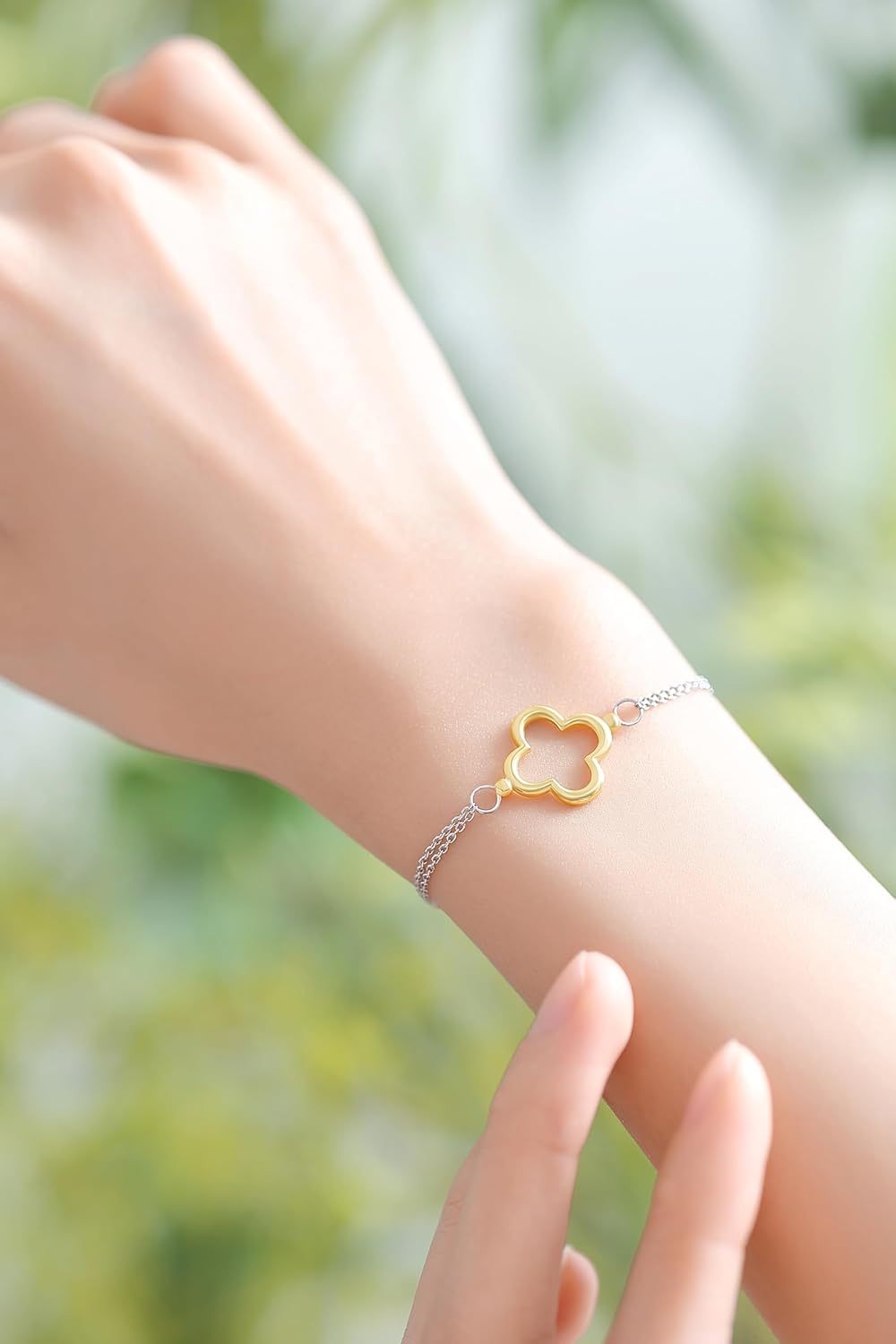 Gold Clover Bracelet for Women, Sterling Silver White Gold Plated, Four Leaf Clover Lucky Charm, Cute Unique Jewelry Gifts - Image 9