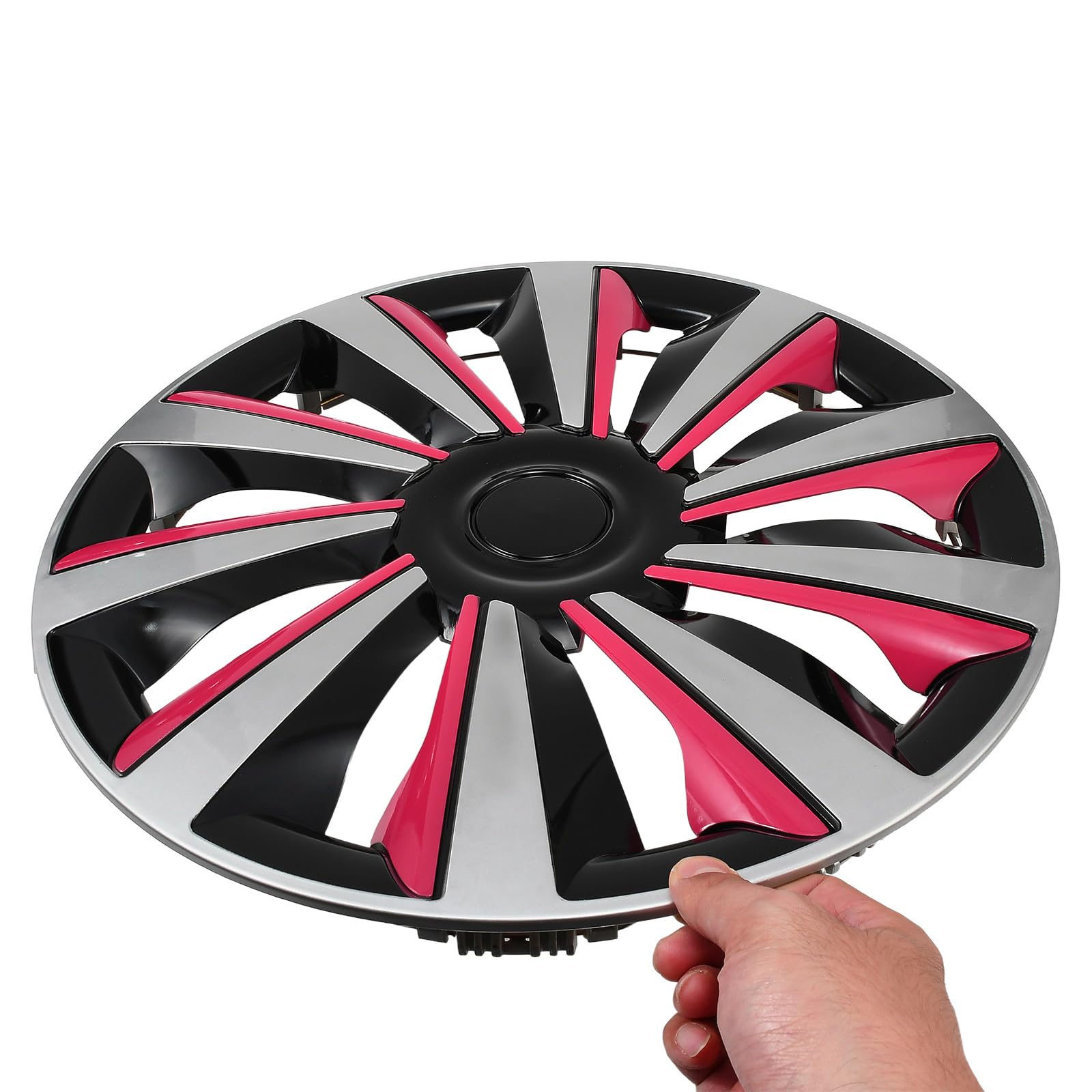 JSCARLIFE 4 szt. kołpaki na felgi, wymienne nakładki na felgi, uniwersalne osłony na felgi, akcesoria zewnętrzne, do dekoracji pokrywek opon samochodowych, różowe, 40 cm