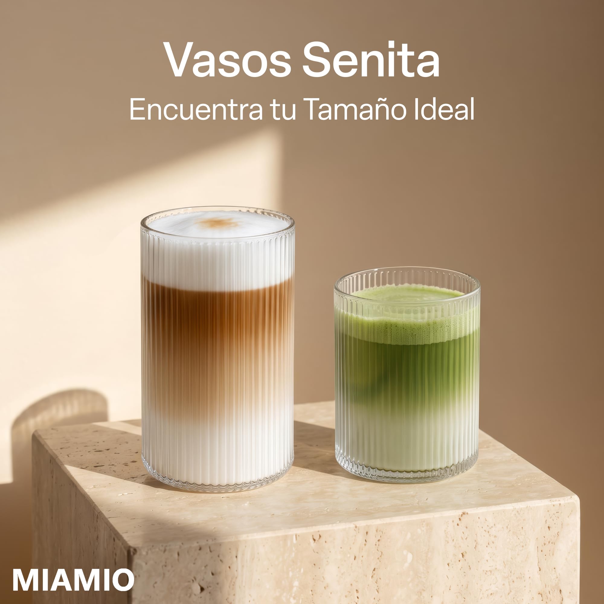 MIAMIO - Set de 12 vasos de agua de vidrio - Senita (280 ml) diario | Vasos de vidrio para agua, zumo, matcha y cócteles, set de 12 para el uso diario en casa - aptos para lavavajillas