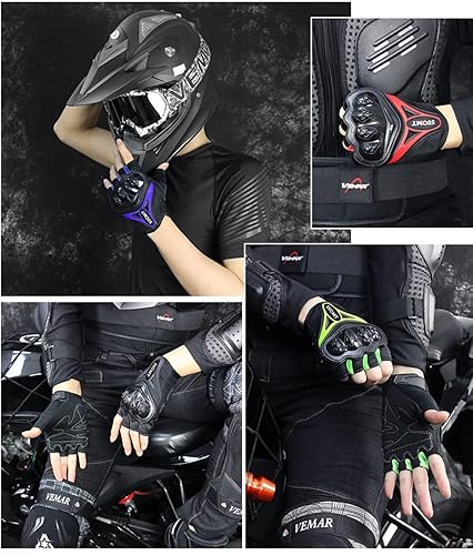 Miniatura 6 de Guantes de motocicleta para hombre, medio dedo, malla transpirable, guantes de motocicleta para nudillos duros, para pantalla táctil, guantes