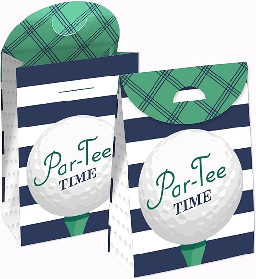 Big Dot of Happiness Par-Tee Time - Golf - Birthday or Retirement Gift Favor Bags - Party Goodie Boxes - Set of 12