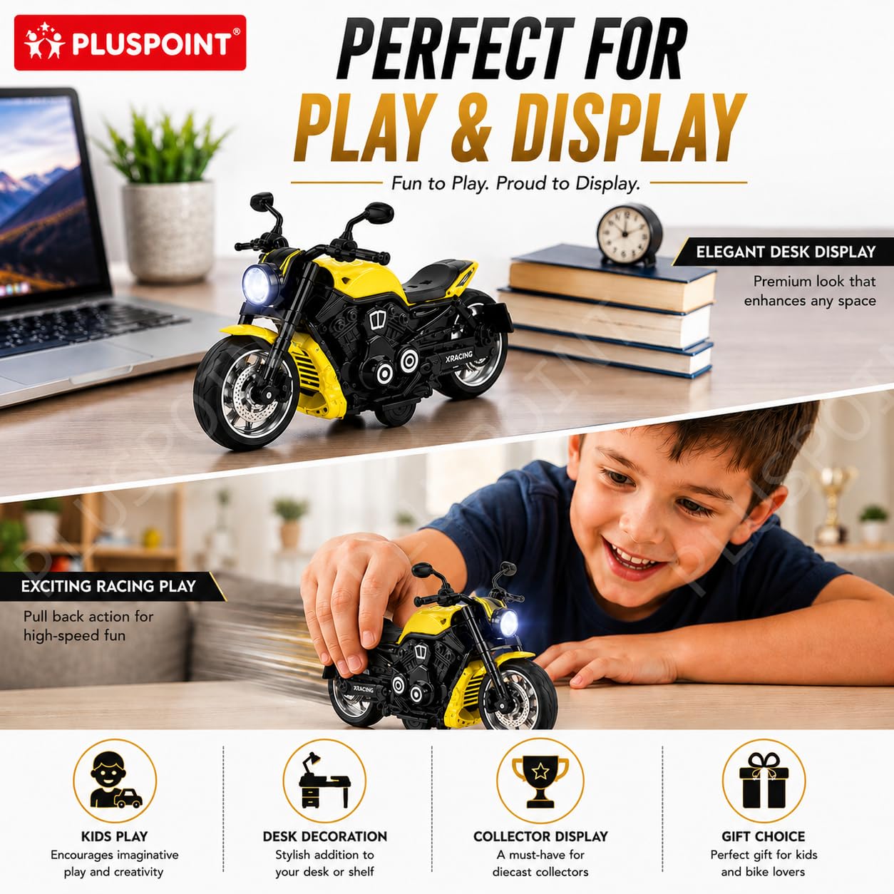 PLUSPOINT Diecast Motorcycle Toy Bike Model | Alloy Metal Superbike Simulation Vehicle with Realistic Details | Collectible Motorbike for Kids, Adults & Car Dashboard Display 4