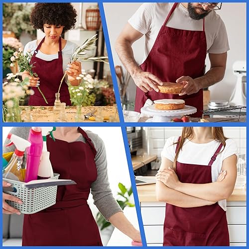 Miniatura 21 de Paquete de 4 delantales de chef, delantal ajustable con 2 bolsillos, delantal personalizado unisex para cocinar, cocina, restaurante