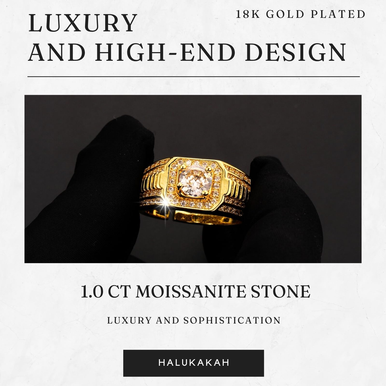 HALUKAKAH Anello in Argento Sterling con Pietra di Moissanite da 1/2 Carato e Certificato,Gioiello di Lusso da 2,0ct,Taglia Regolabile,Regalo Senza Tempo per Marito,Fidanzato,Compleanno,Anniversario