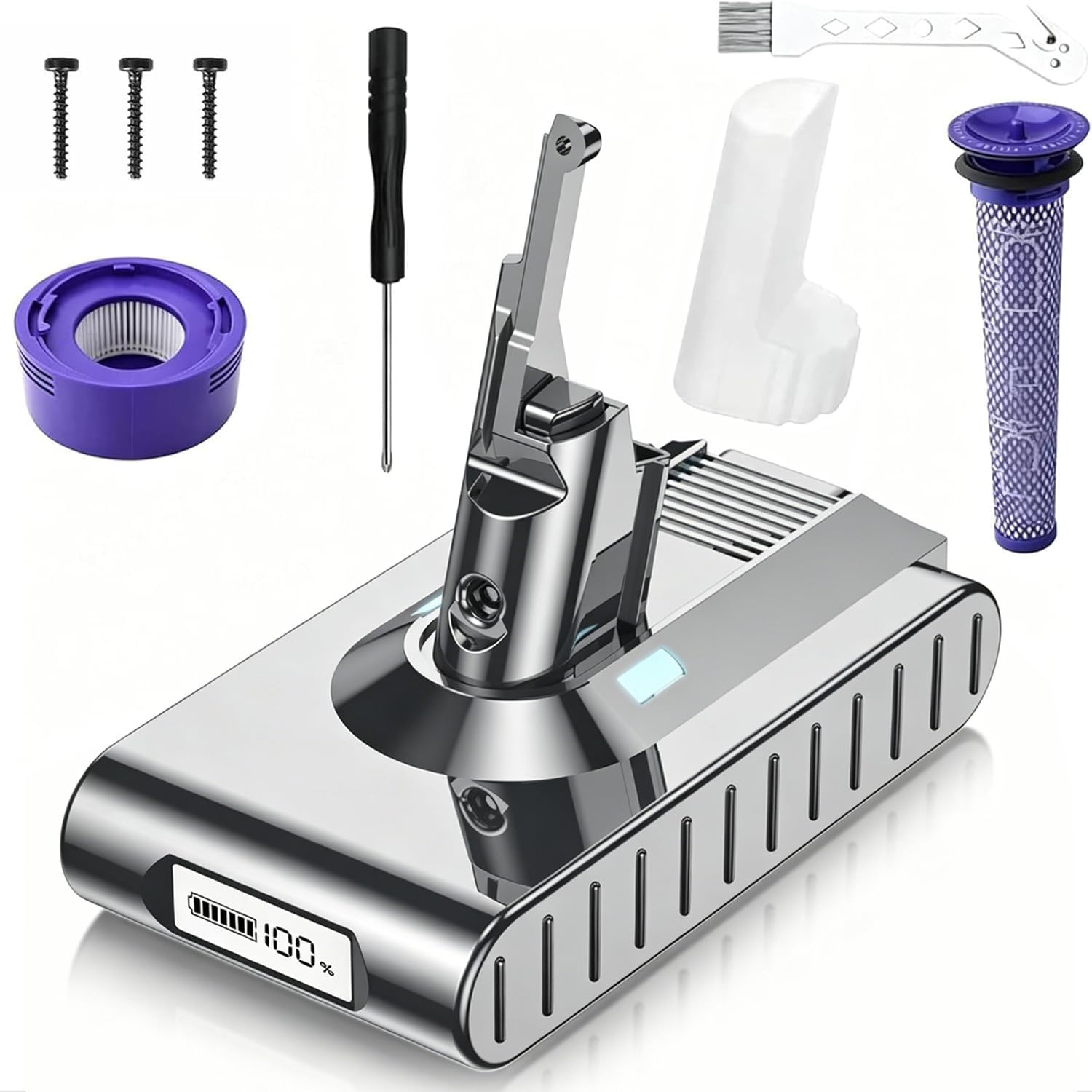 6000mAh Upgraded Li-ion Replacement Battery for V8 LCD Display Series Cordless Vacuums, Compatible with V8 Animal/Absolute/Motorhead/Fluffy/Extra/Mattress/SV10 Vacuum Cleaner with 2 Filters