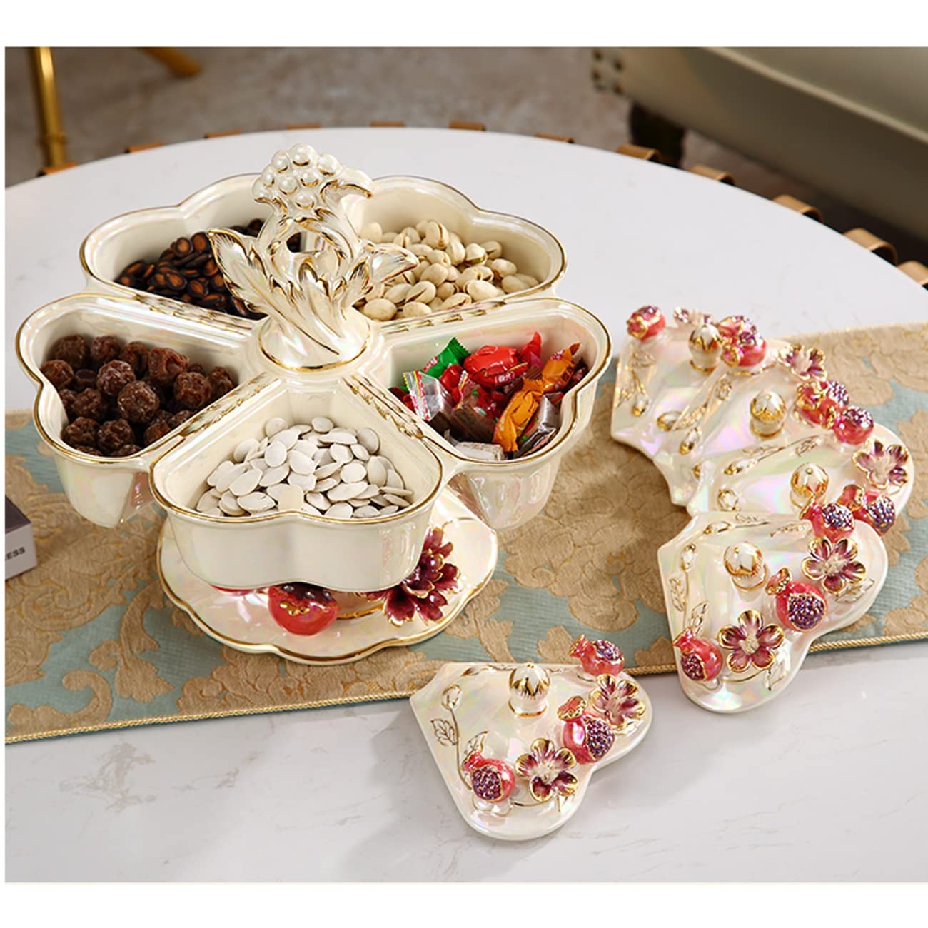 plateau à fruits, Assiette de fruits secs rotative à 5 grilles(Red)