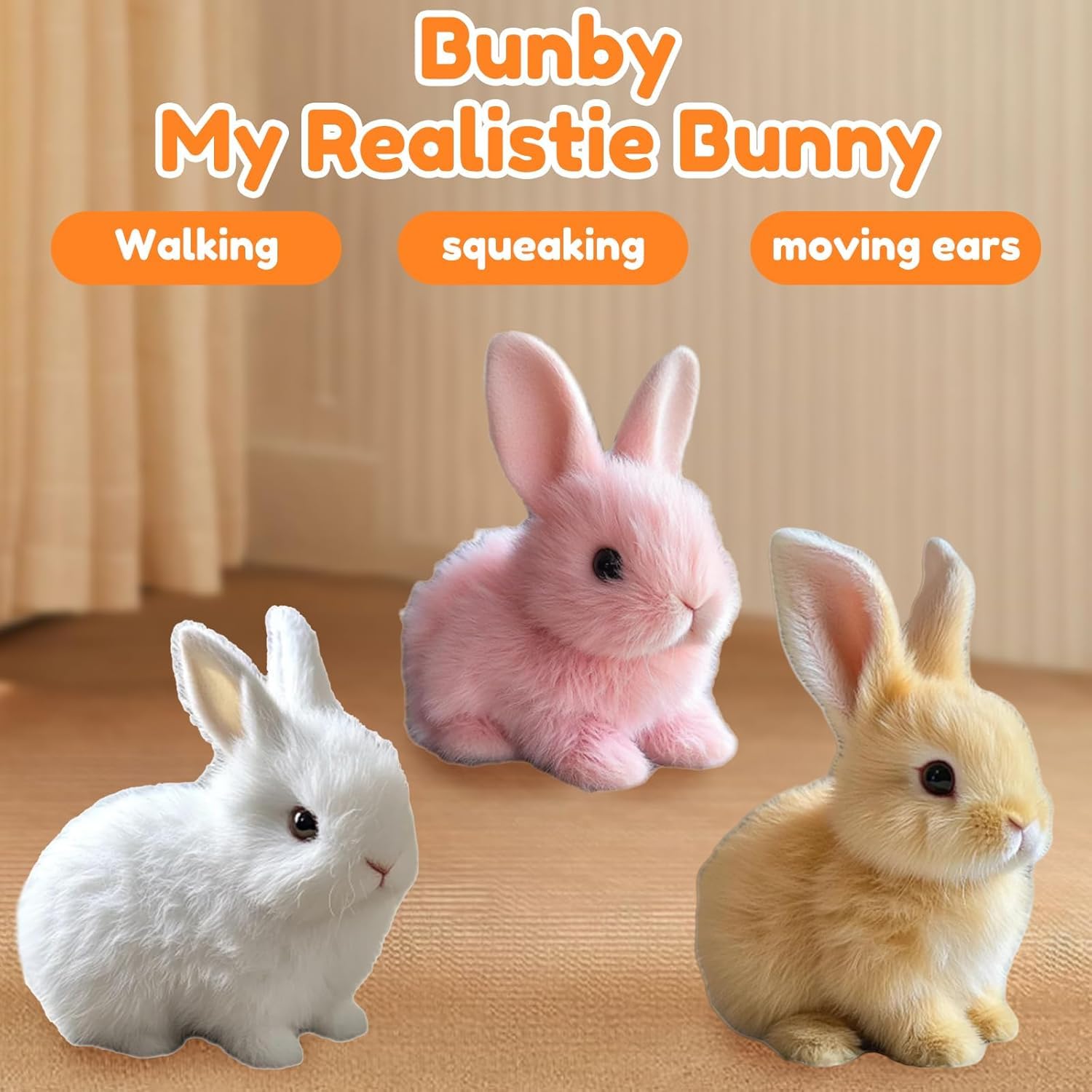 Realistic Bunny Toy, Interactive Plush Rabbit Toy, with Lifelike Movements, Hops,Twitches & Wiggles Ears, Easter Gift for Kids (Blown) — view 3