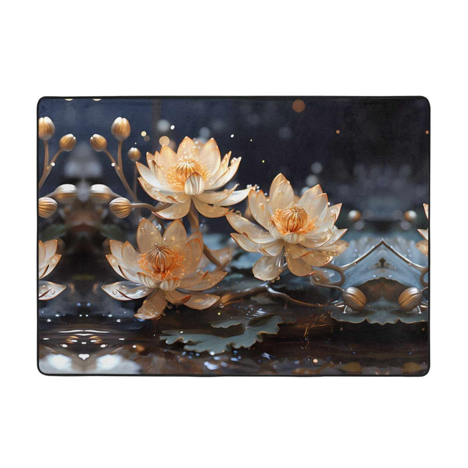 Tapis de sol bohème lotus blanc pour décoration chambre et bureau
