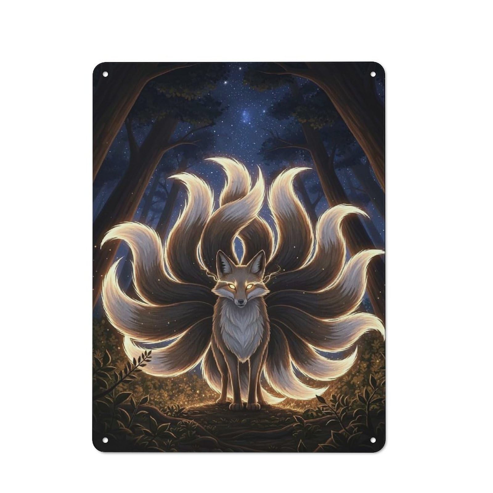 Junmoney Style-5 Nine-Tailed Fox Enchanted Forest Retro Tin Sign 40X30cm For Café Or Restaurant, Housewarming Wall Decor For People Furnishing Café And Restaurant