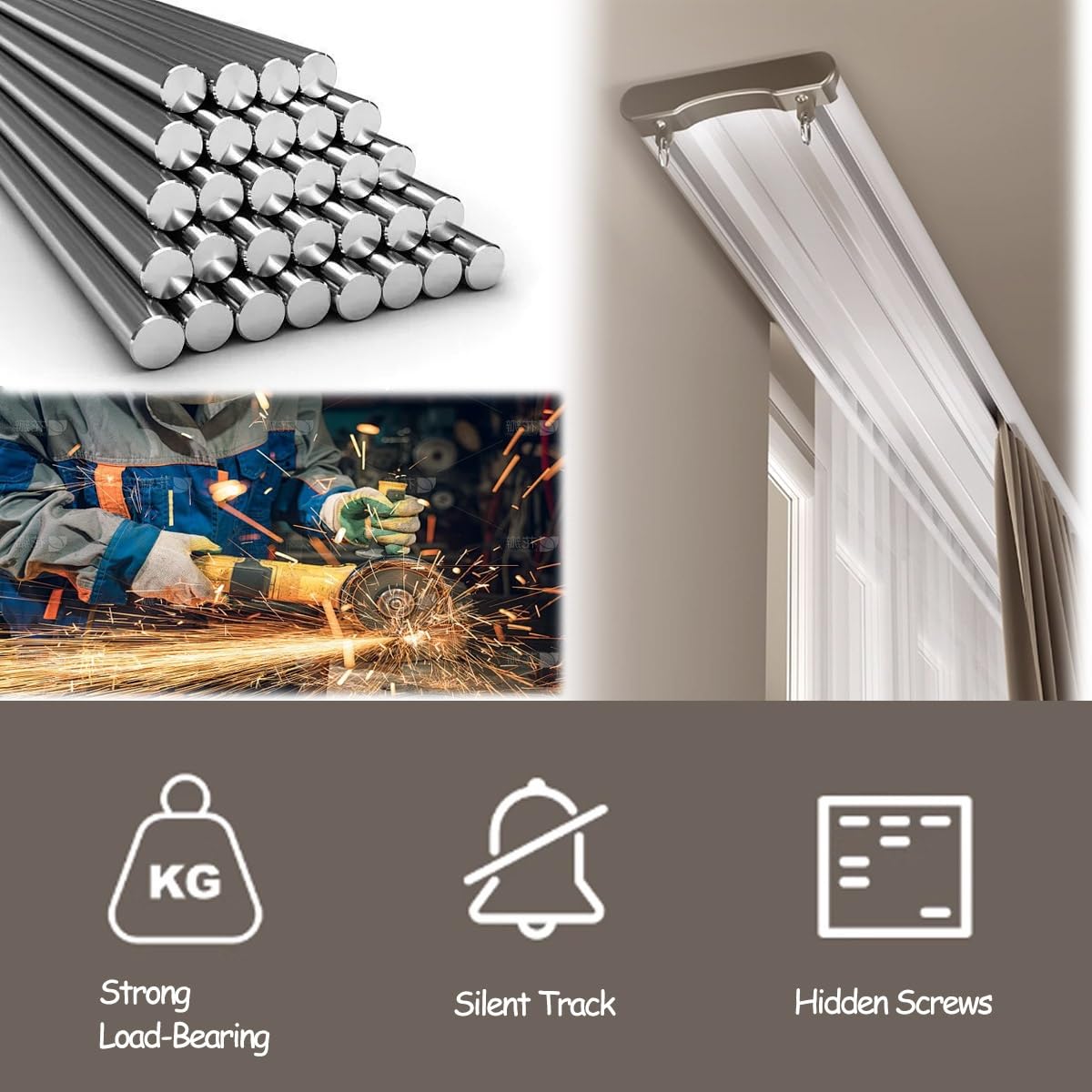 Riel De Cortina Doble Techo Barra De Aluminio Decorativa Para Sala De Estar Guía Deslizante Silencio Polea Con Hoja De Acero Guía Invisible Carril Para Divisor De Habitación(Bla