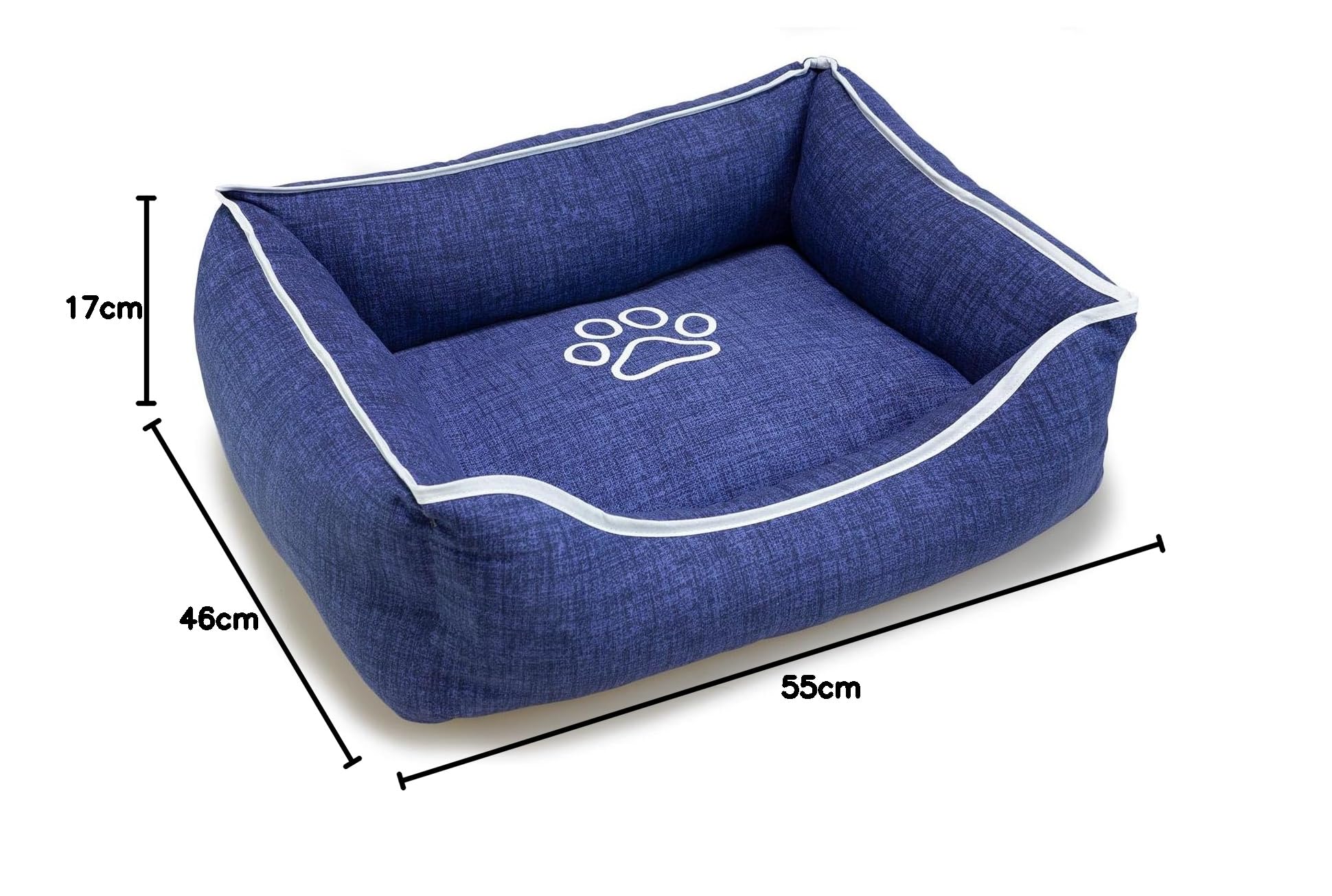 Arquivet - Blaues quadratisches Hundebett mit Fußabdruck und Paspelierung, 55 x 46 x 17 cm - Hundebett - Hundezubehör