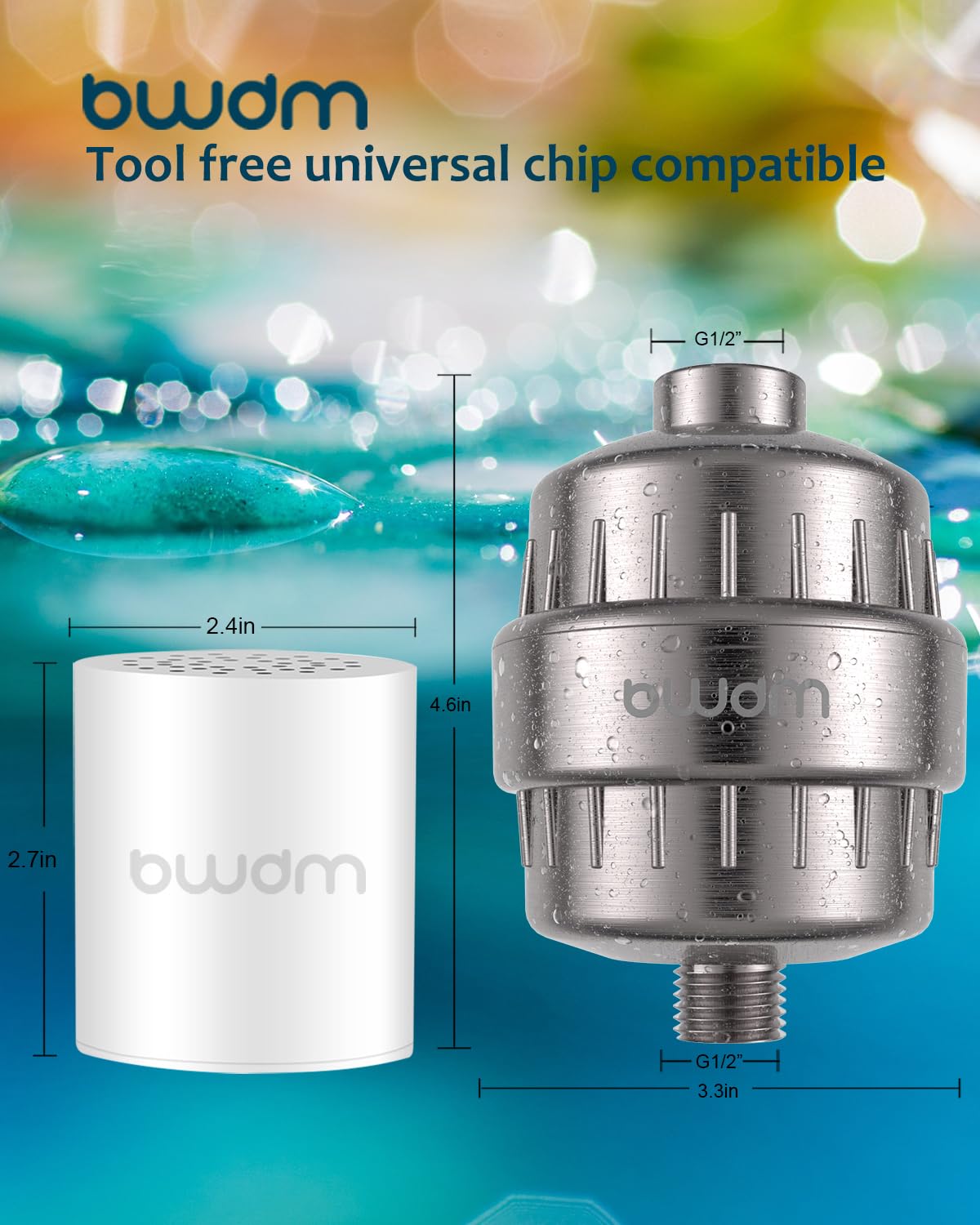Filtro de ducha de 15 etapas, filtro de agua dura, elimina el cloro, metales pesados y otros sedimentos, suavizante de agua con vitamina C, reduce la picazón y la caspa (níquel cepillado)