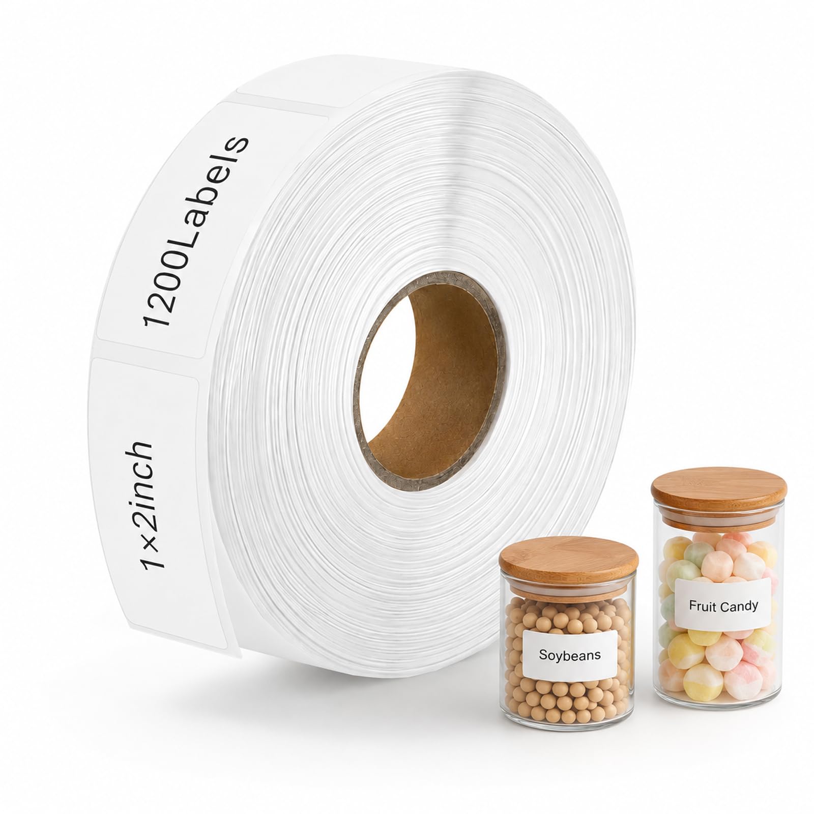 Wosyoodo 1200 Pcs Self-Adhesive Removable Labels, Tear Line Design Rectangle Sticker Rolls for Jam Jars, Food Storage, Kitchen Organisation, Spice Jars & Canning Containers(25 x 50mm)