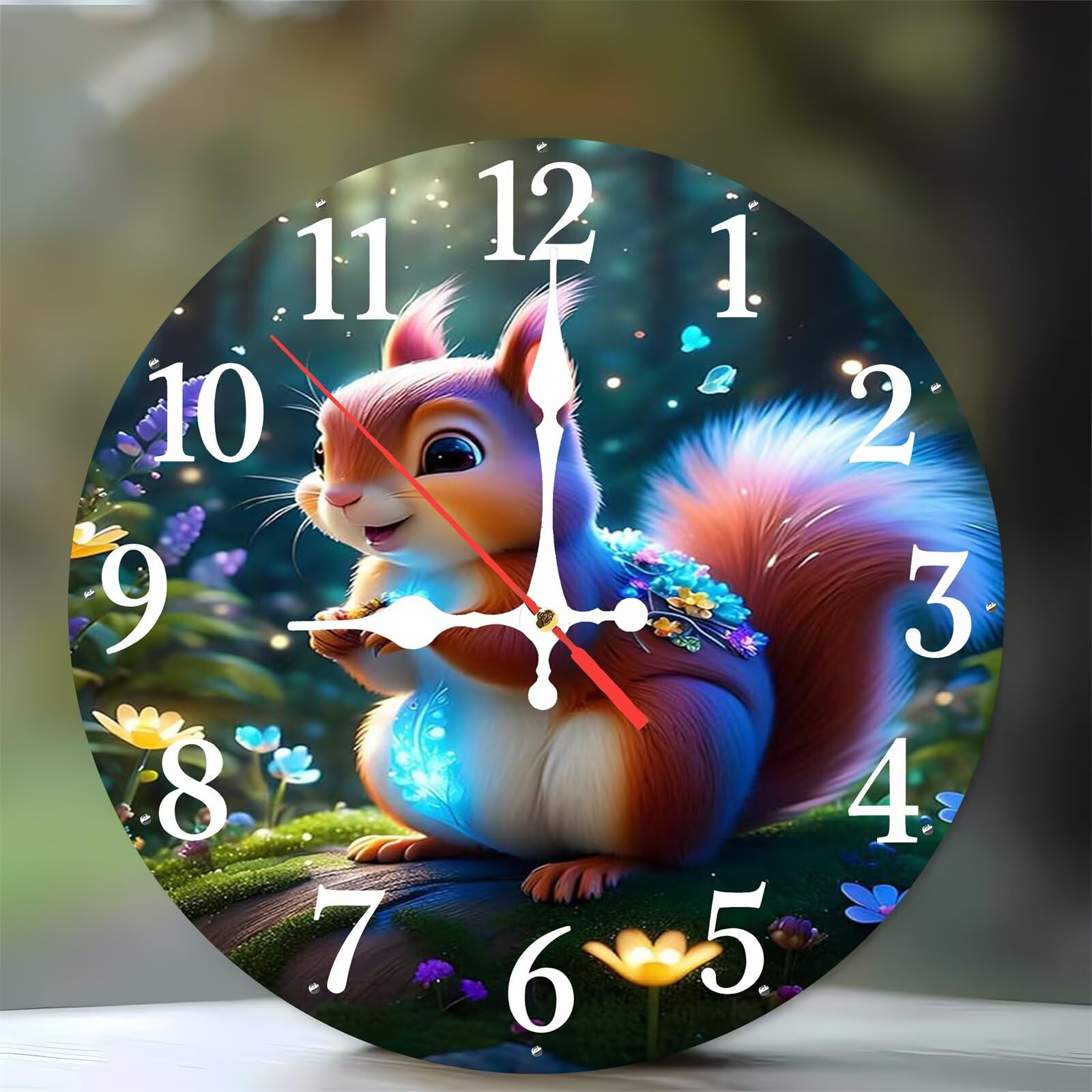 Horloge murale cuisine et salon au design écureuil en bois épuré