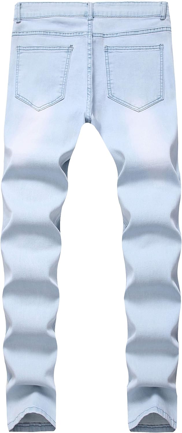 Men's Skinny Fit Ripped Washed Stretch Distressed Fashion Jeans Pants,Light Blue,36