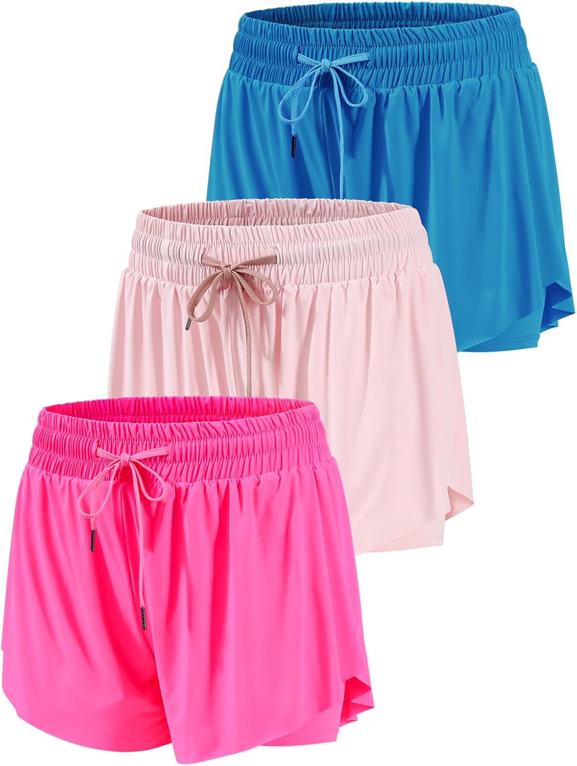 3/4 Packs Girls Butterfly Shorts 2 in 1 Girls Athletic Shorts Youth Flowy Shorts for Active, Running,Basketball