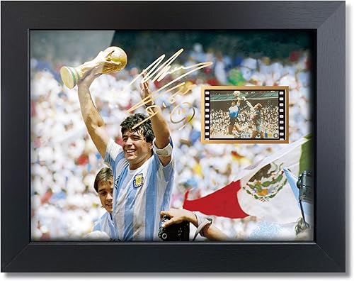 sufenvera Póster enmarcado de Maradona firmado, collage de fotos de película de Maradona, regalos para fanáticos del balón de fútbol en cumpleaños