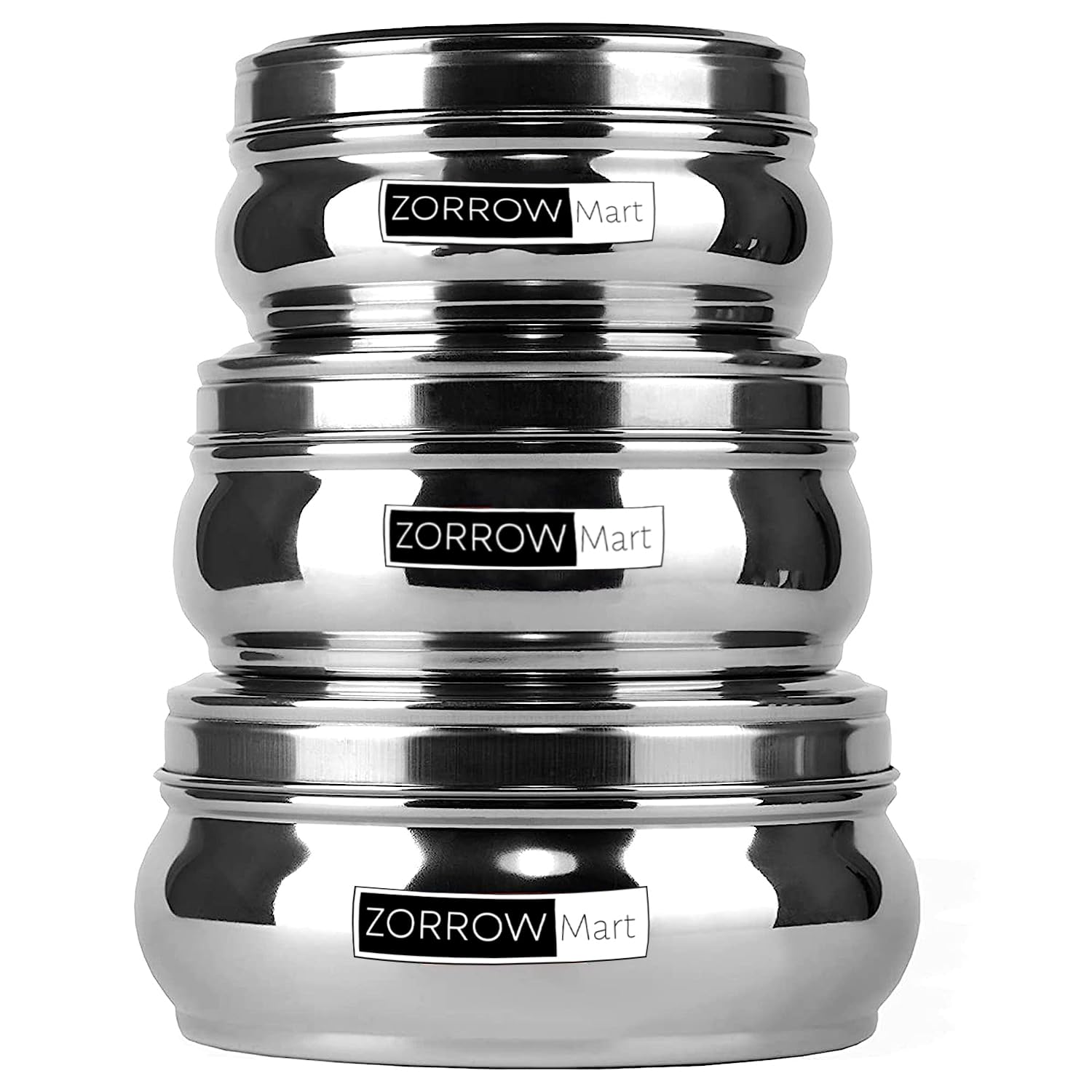 ZORROW MART Stainless Steel Storage Container/Canister/Puri Dabba Set (3 Pc Set (450ml, 650ml, 950ml)) (B0CD2MLYXQ) Amazon Price History, Amazon Price Tracker