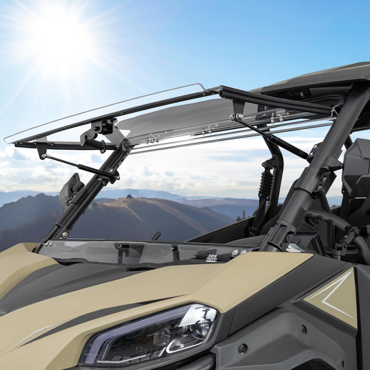 KEMIMOTO 3-in-1 Flip UTV Front Windshield. Enhanced clamp prevents lifting. Compatible with 2023-2025 CFMOTO ZForce 950 Sport Trail, ZForce 800 Trail G2. Vented Windshield#5BWV-805100-5000