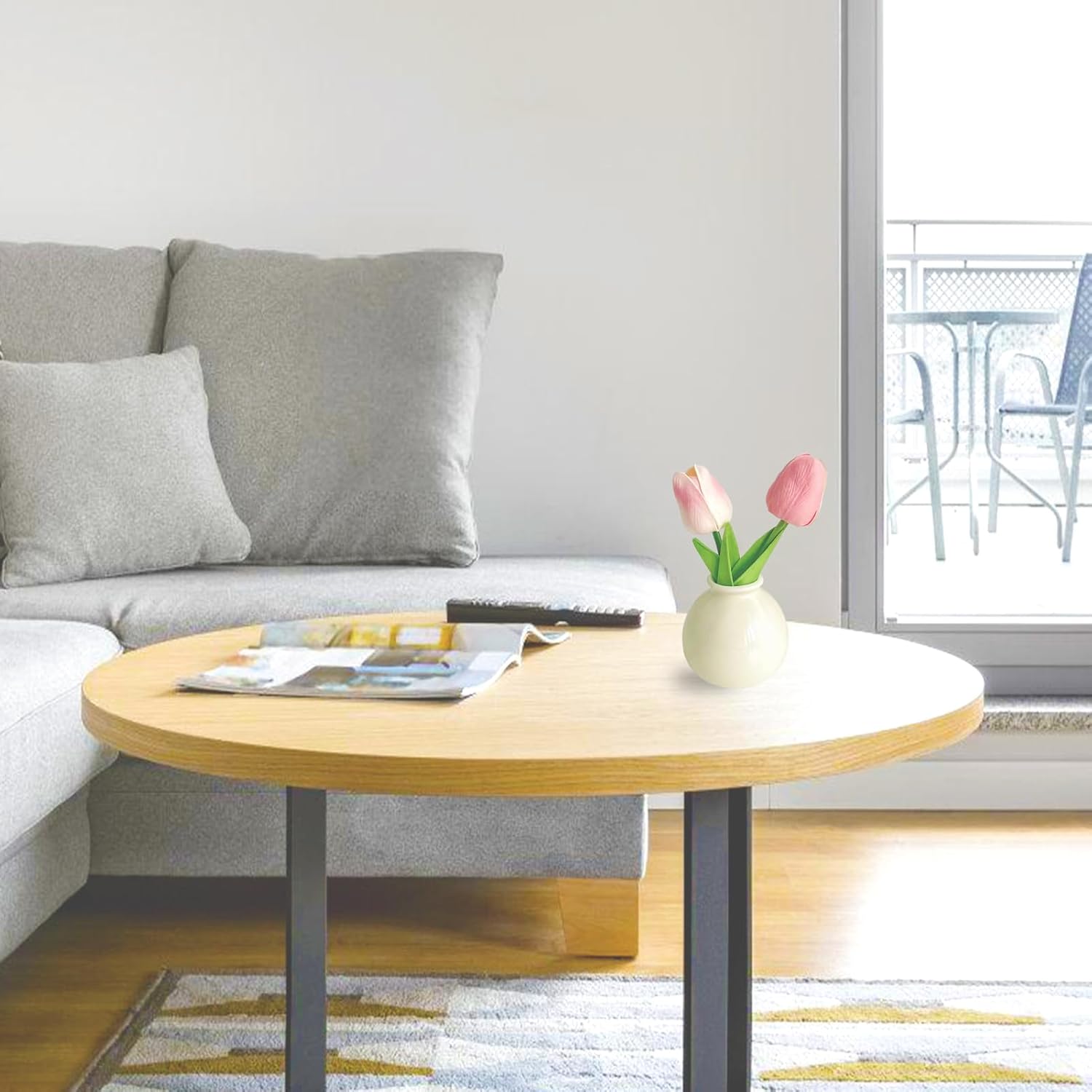 Artificial Tulip Flowers,Table White Ceramic Vase Pink Green Leaf Dried Flower Set,Desktop Mini Plastic Tulip Bouquet Decorative Ornaments,1 Pieces. - Image 7