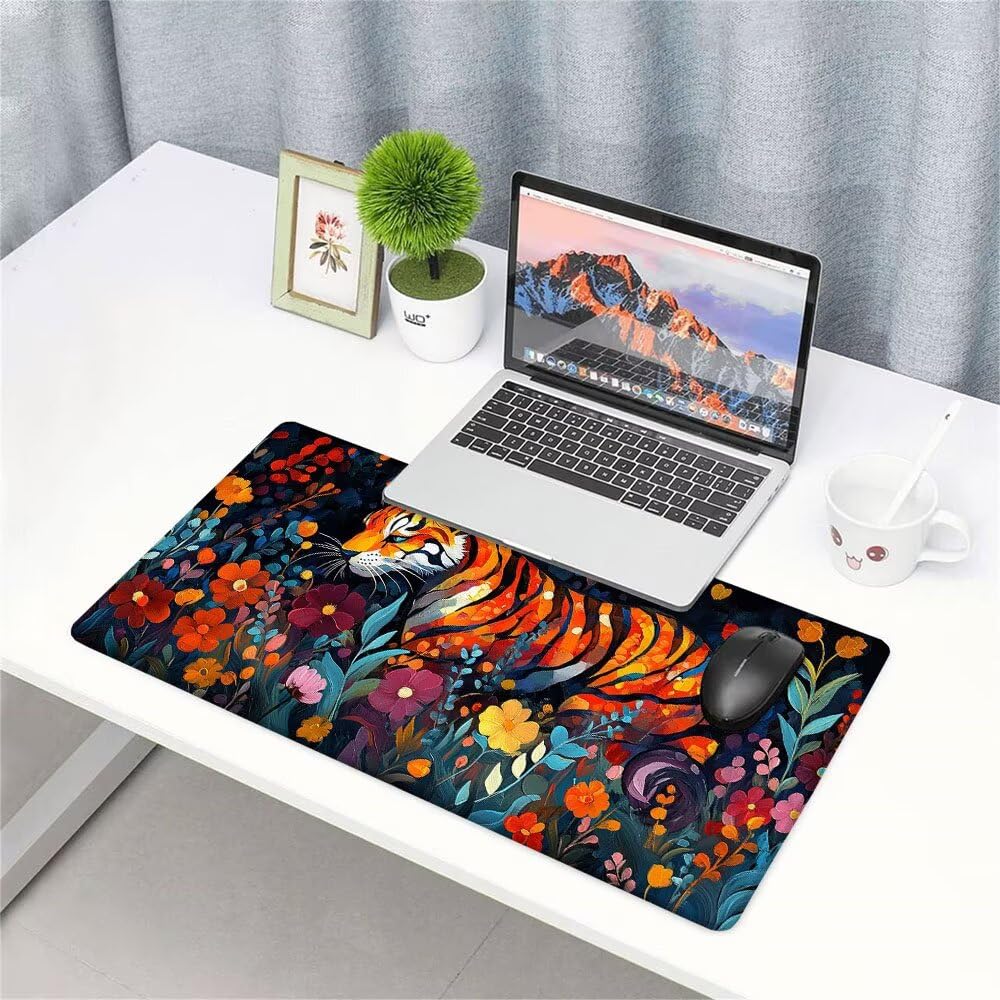 Alfombrilla de Mouse para Juegos, Colore, XXL, Antideslizante, Impermeable, Diseño de Tigre, Extendido, Grande, 1200x600x3mm, para PC, Laptop, Ufficio, Famiglia d-142