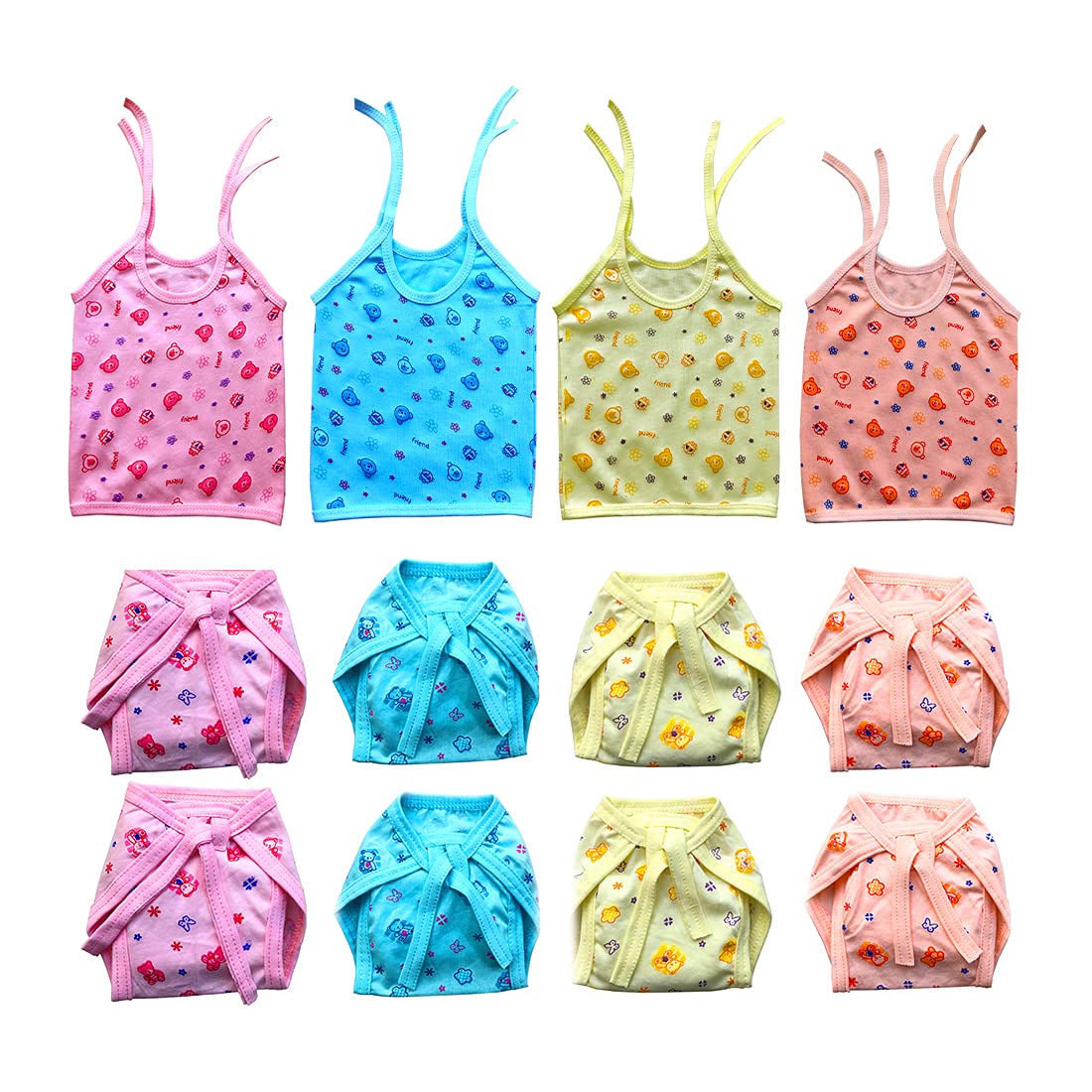 BigboughtBIGBOUGHT Baby Zhabla (4 Pcs) and Nappy (Langot) (8 Pcs), Hosiery Soft Quality Branded Cloth Material, 0-6 Months (Multicolor) (Assorted)