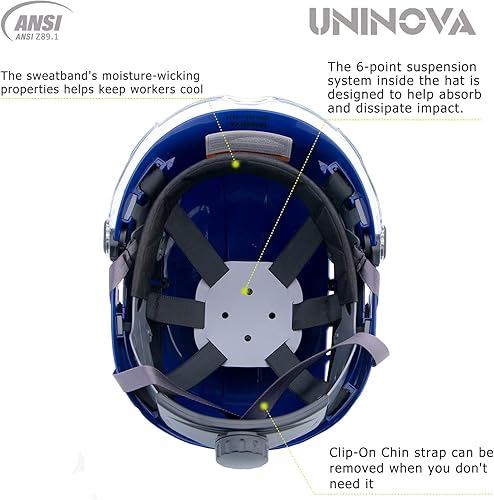 Miniatura 6 de UNINOVA Casco de seguridad  Casco aprobado por ANSI Z89.1 ajustable  Suspensión de trinquete de 6 puntos y cascos OSHA