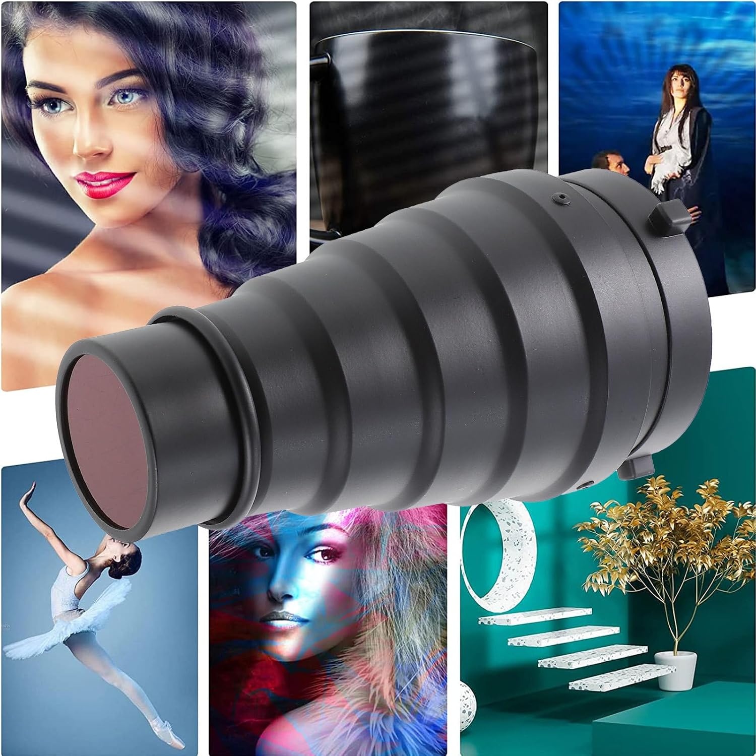 KOMBIUDA Conical Flash Tube Accessories with Honeycomb Grid and Color Filters for Studio Strobe Photography Lighting Equipment