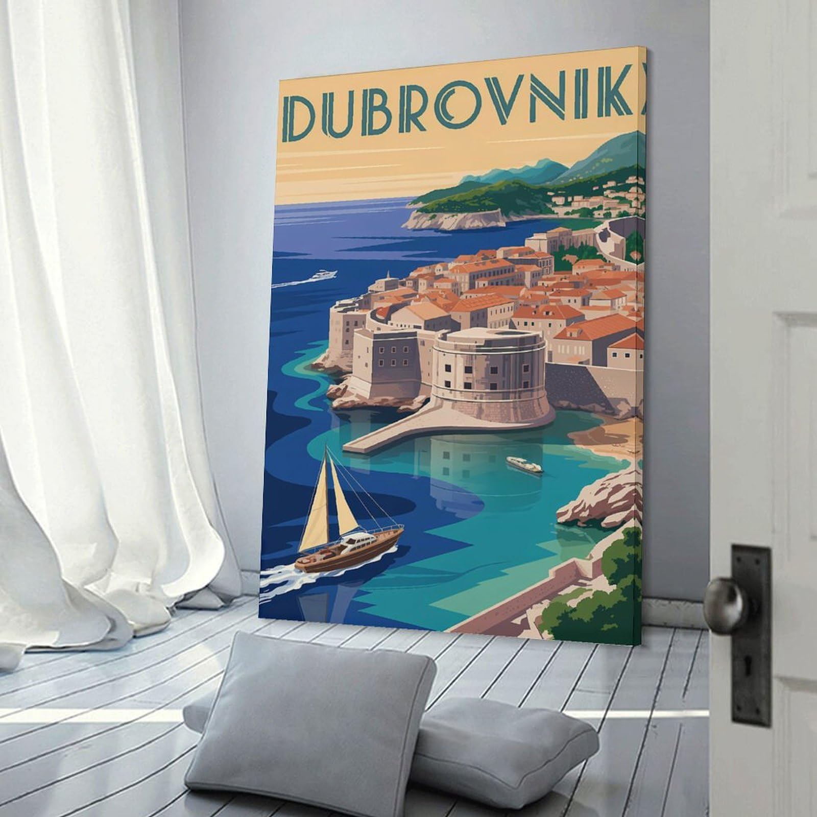 Junmoney Dubrovnik Travel Canvas Wall Art, 12x18inch(30x45cm), for Bedroom, Guest Room Or Reading Nook, Decorative Wall Art for Cosy Rooms