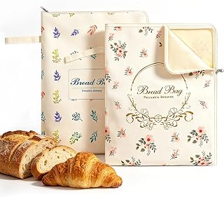 2-Pack Reusable Beeswax Bread Bags,17"x12" Large Square | Sourdough Bread Bag with L-Shaped Zipper for Homemade Cotton Loaf, Washable Eco Friendly Food Storage for Bakery