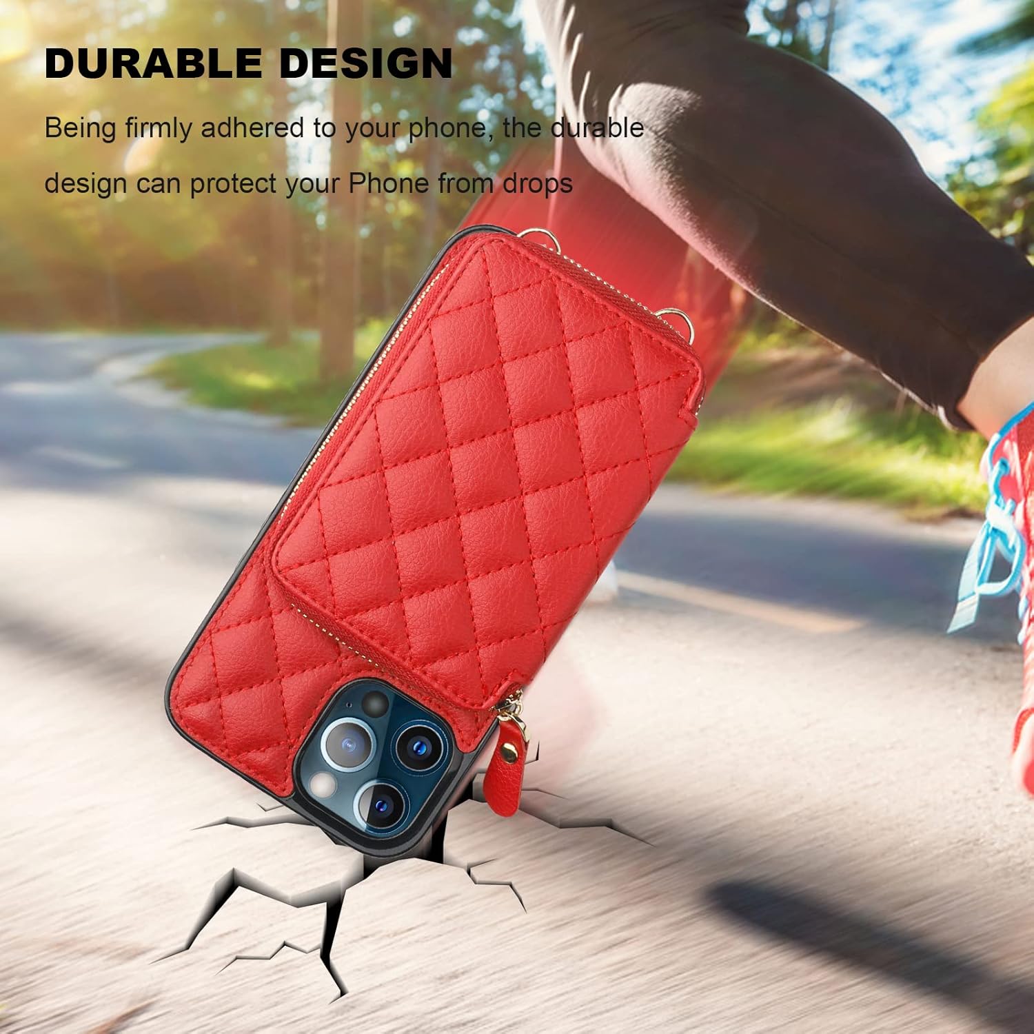 Bocasal Crossbody Wallet Case for iPhone 13 Pro Max, RFID Blocking PU Leather Zipper Handbag Purse Flip Cover, Kickstand Folio Case with Card Slots Holder Wrist Strap Lanyard 5G 6.7 Inch (Red)