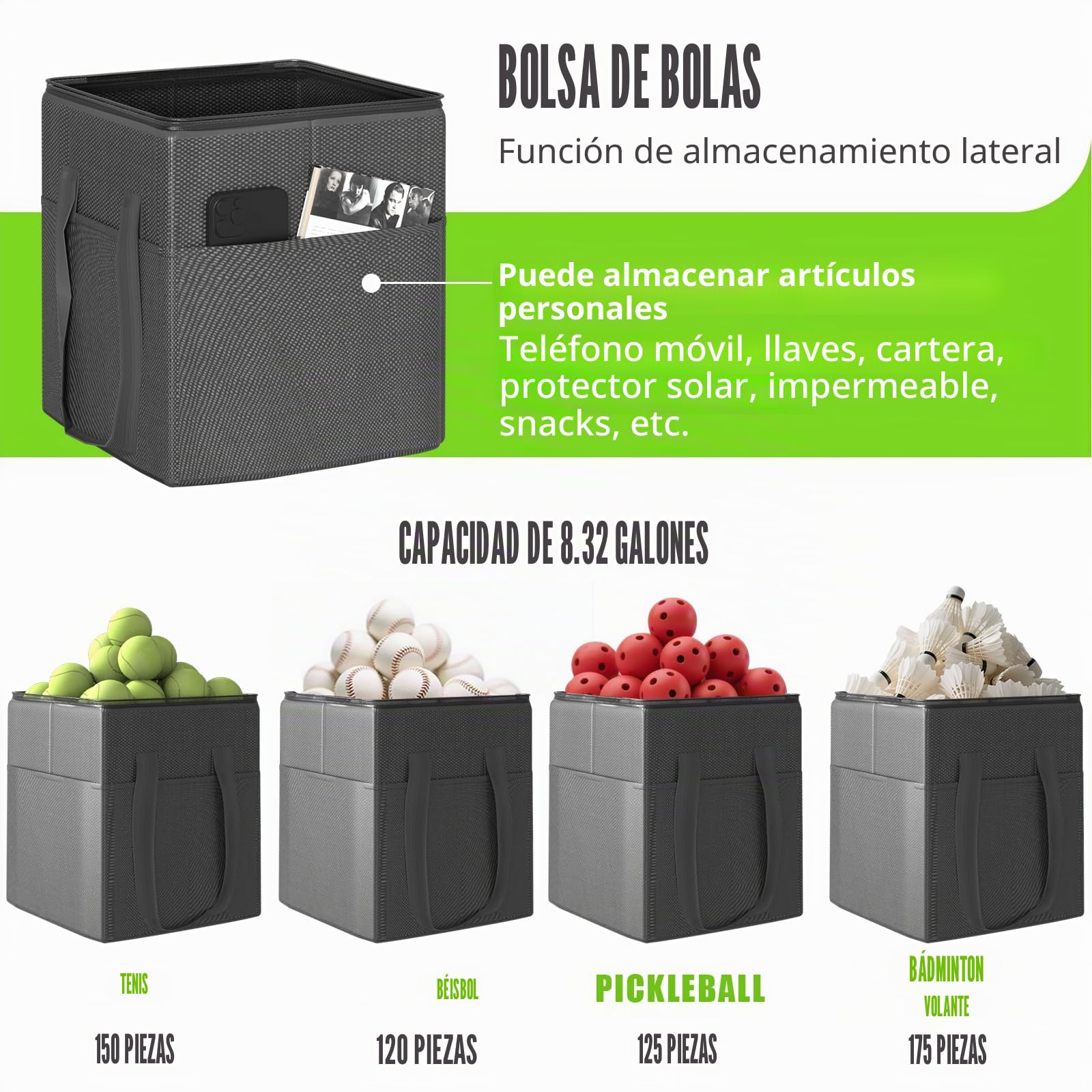 Moricher Canasta de pelotas de tenis con ruedas – Cesta de pelotas de tenis plegable de altura ajustable con bolsa de almacenamiento, 150 pelotas de pickleball y capacidad para pelotas de tenis