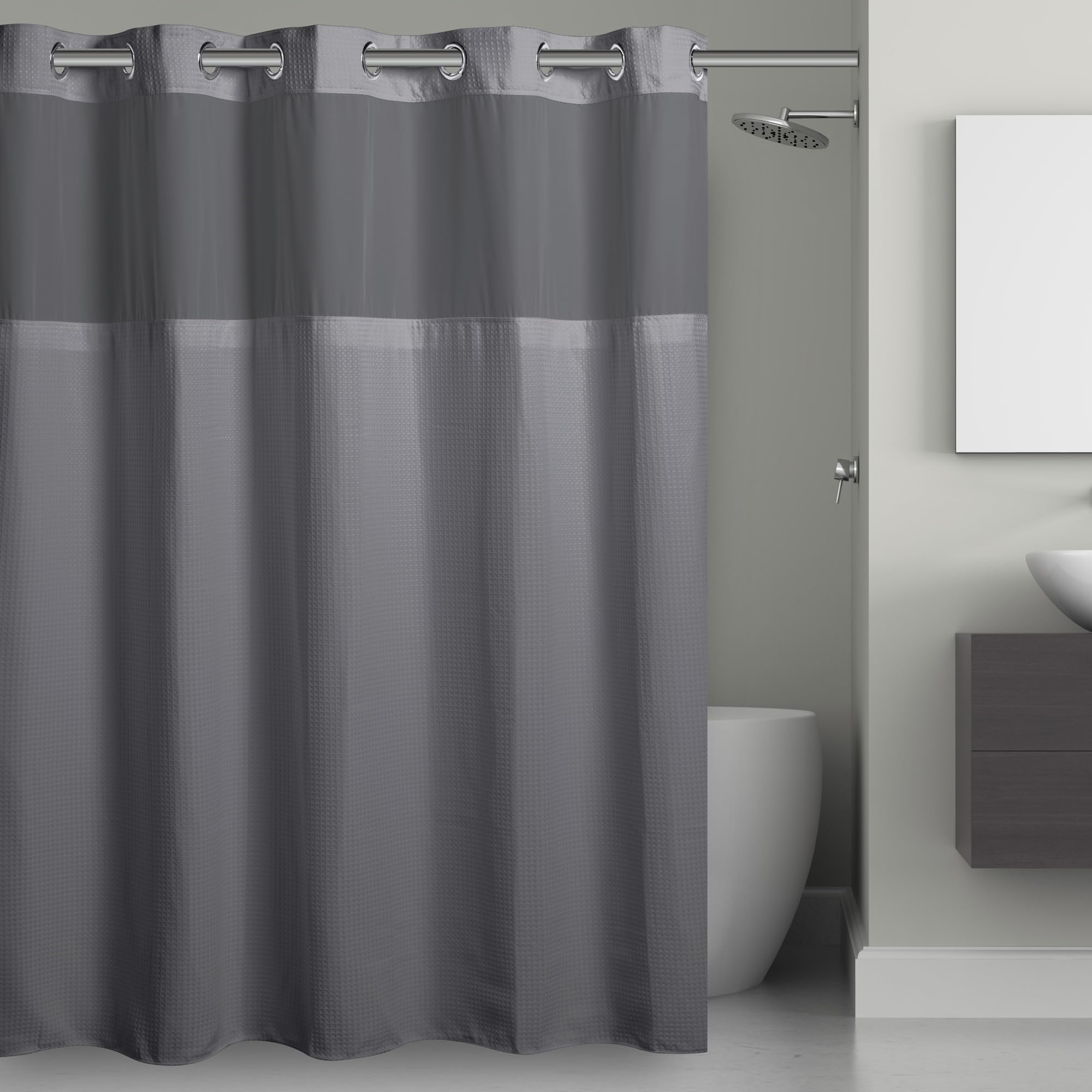 Hookless Fabric Shower Curtain with Built in Liner -Grey