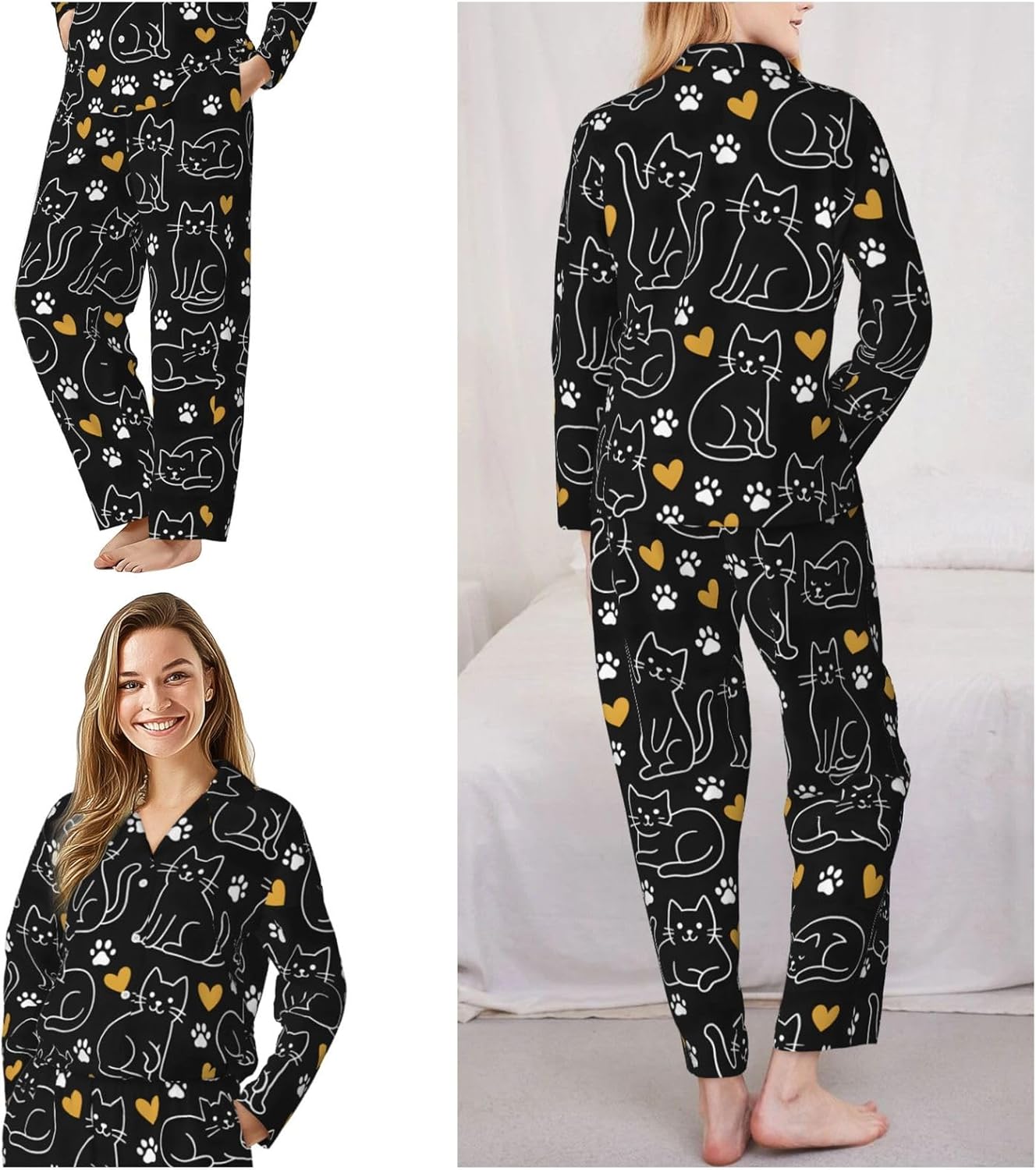 Women'S Long Sleeve Pajama Set Soft Loungewear Button-Down Top & Elastic Waist Pants S- 2XL - Image 2