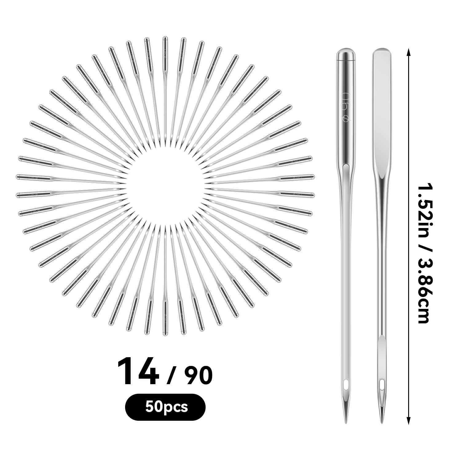 50 Pcs Universal Sewing Machine Needles for Leather&Jeans, Heavy Duty (HAX1 90/14)