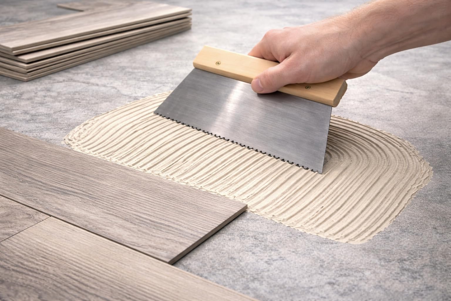 Spatola in acciaio al carbonio A2 V-Notch per adesivi sensibili alla pressione, acrilici ed emulsionanti, ideale per Karndean, Amtico, Moduleo, Polyflor e altro (200 mm (grandi aree aperte