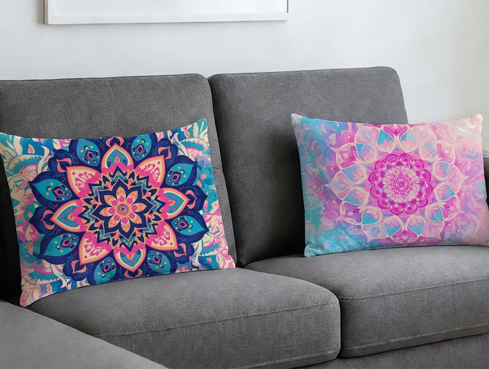 Housse de coussin 60x80 cm mandala en velours o-190lq