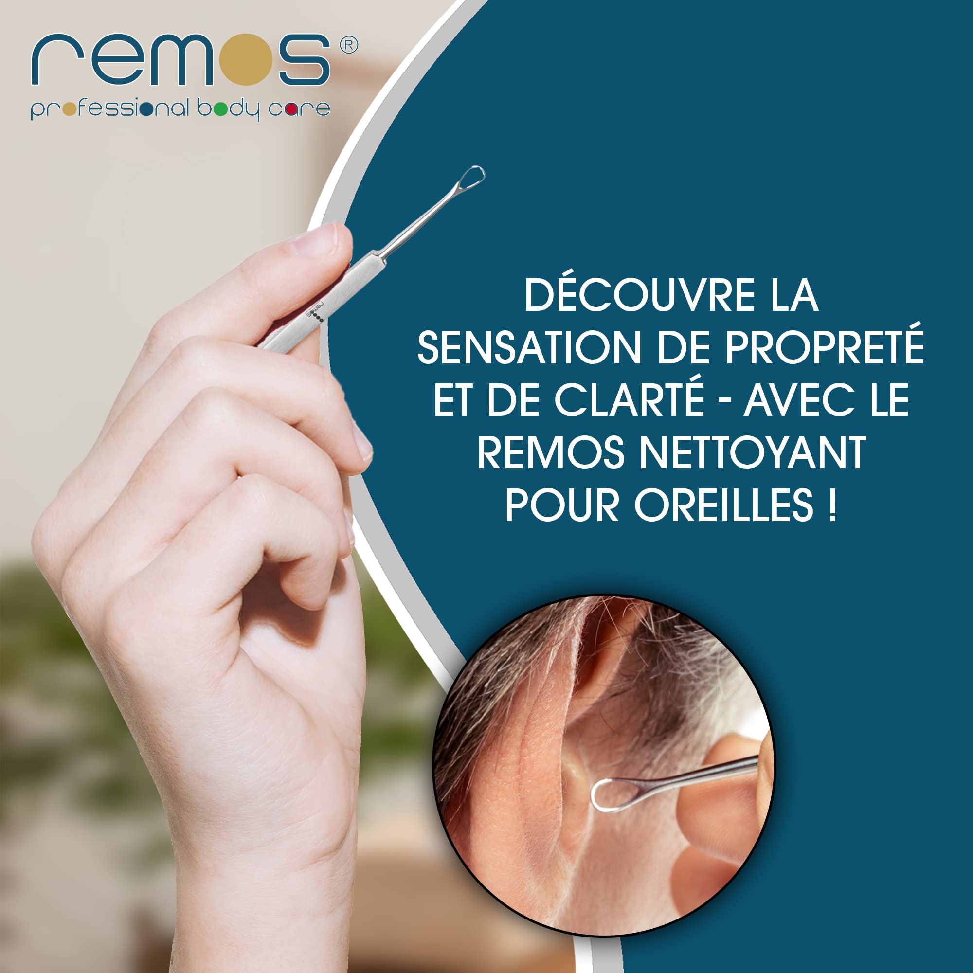 REMOS Cure-oreilles en acier inoxydable pour enlever le cérumen 14 cm satin