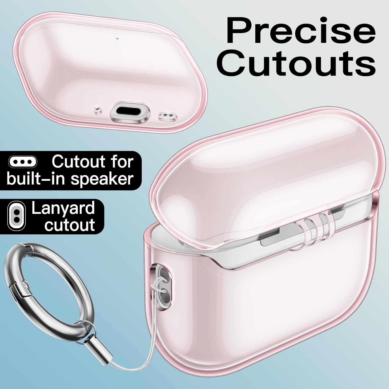JETech Custodia Cover Chiaro per AirPods Pro 3 (2025) con Portachiavi, TPU Morbido Altamente Trasparente, Protezione Antiurto (Rosa Trasparente)
