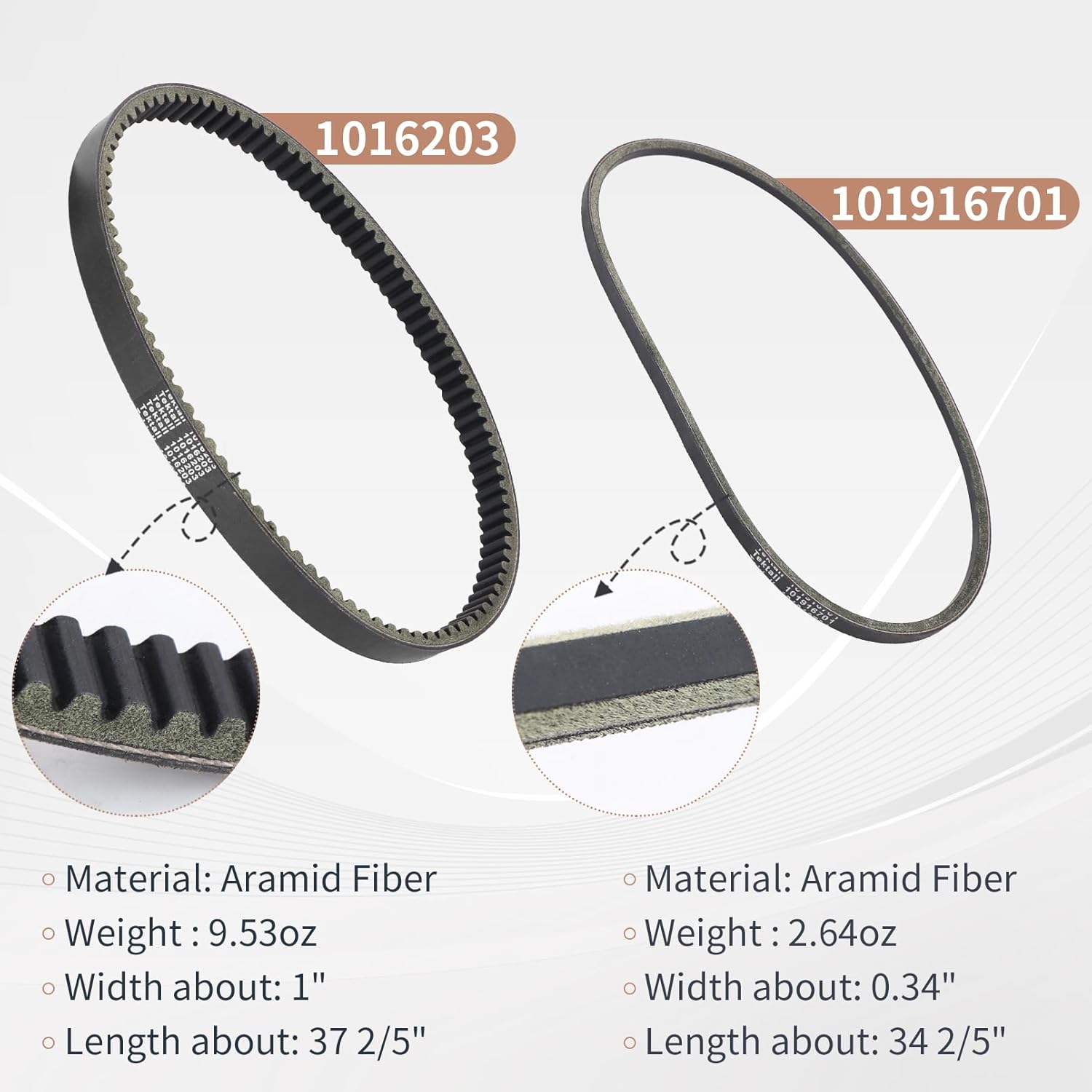 Golf Cart Clutch Drive Belt & Starter Generator Belt Replacement for Club Car DS 1997-up & Precedent 2004-up Gas Models, Set of 2, Replacement OEM# 101916701, 1016203
